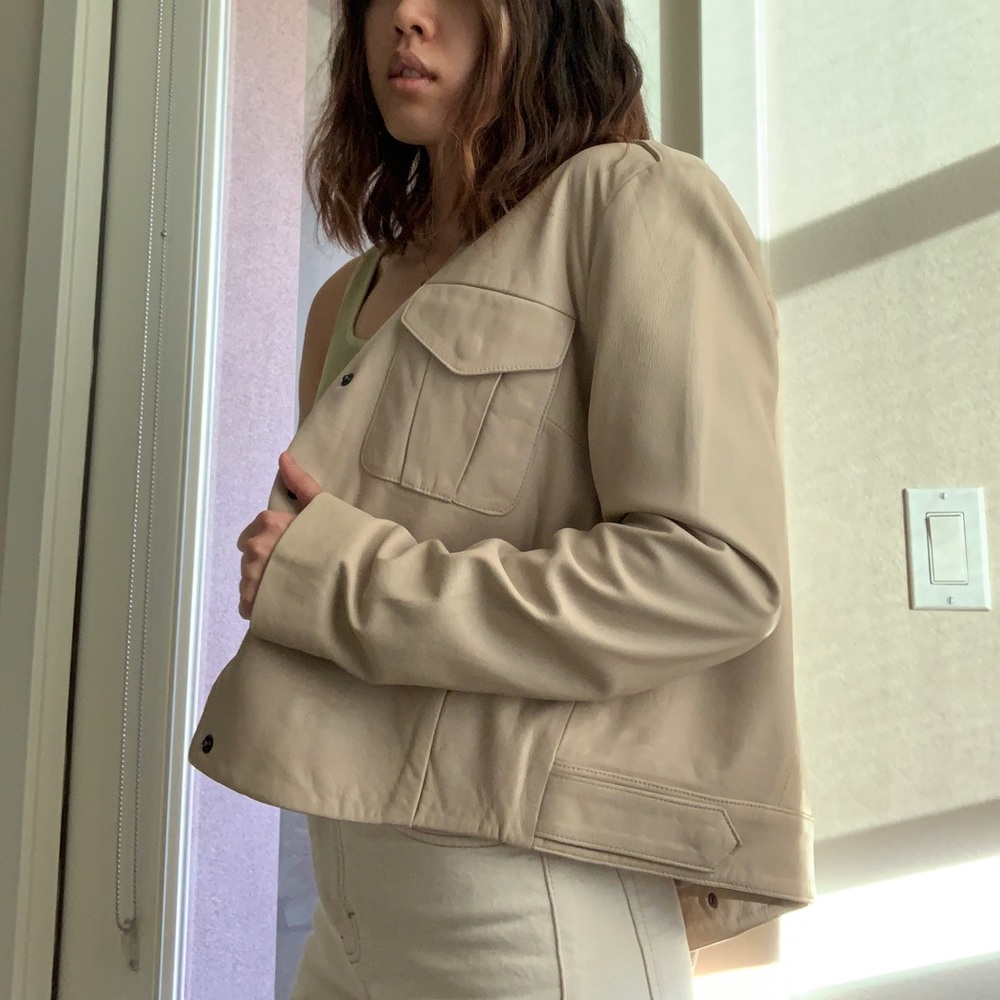 Beige genuine leather jacket